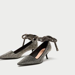 ZARA SILVER STUDDED SHINY COURT STRAPPY SHOES *FINAL PRICE *